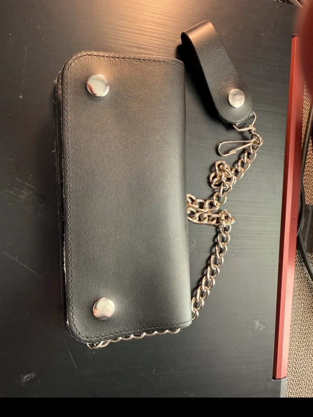 Source Unknown Black Leather Chain Wallet Clutch with Silver Hardware